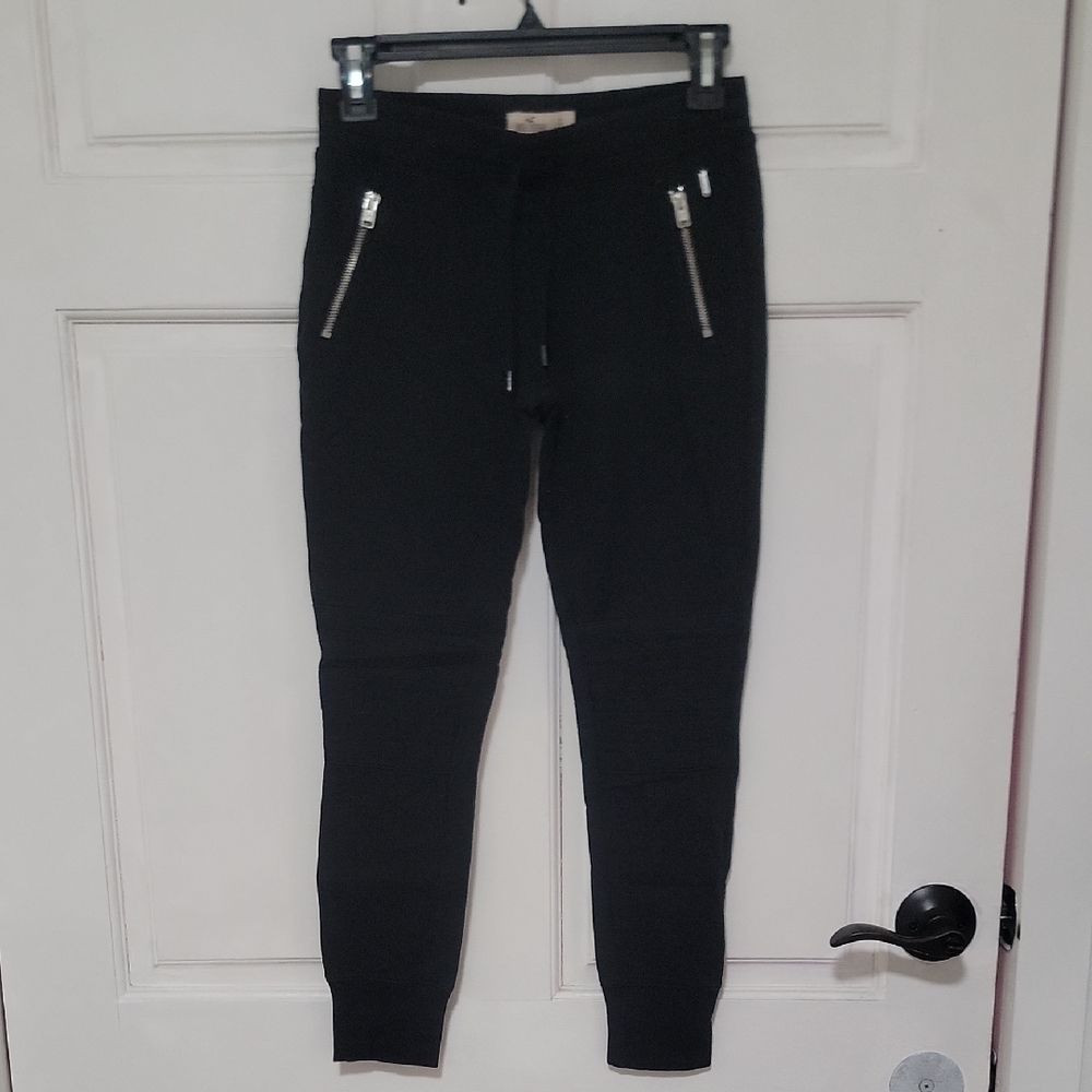 Hollister California Black Joggers with Silver Zipper Accents Soft Comfy Limited